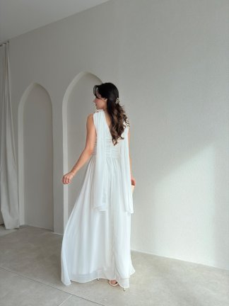 LEVANTE Şallı Maxi Elbise 8997 - Beyaz - 3