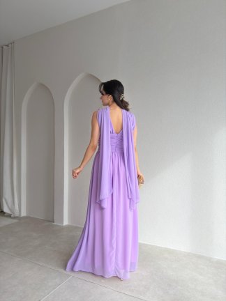 LEVANTE Şallı Maxi Elbise 8997 - Lila - 3