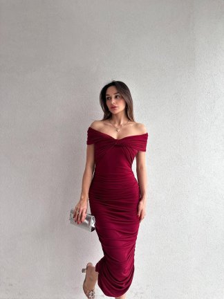 LEVY Midi Elbise 4747 - Bordo - 1