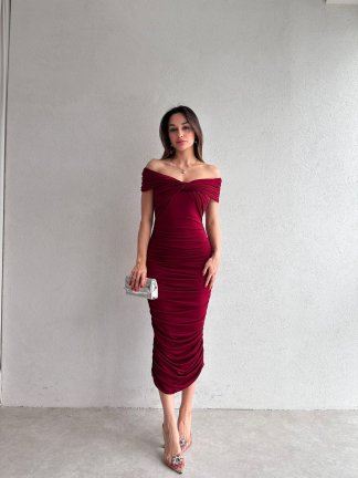 LEVY Midi Elbise 4747 - Bordo - 2