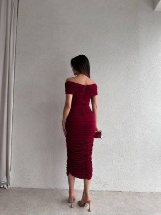LEVY Midi Elbise 4747 - Bordo - 3