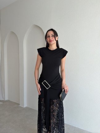 LEYA Midi Elbise 9058 - Siyah - 2