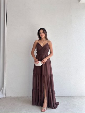 LİBERTE Maxi Elbise 8969 - Acı Kahve - 2