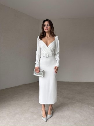 LİLLİAN Midi Elbise 8349 - Beyaz - 3