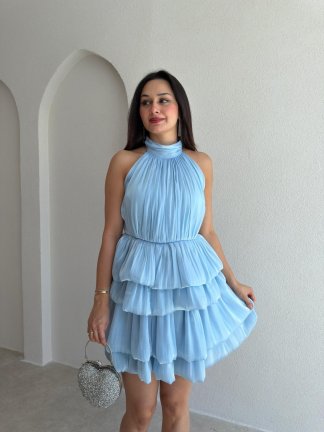 LİLOU Halter Yaka Takım 3569 - Bebe Mavisi 