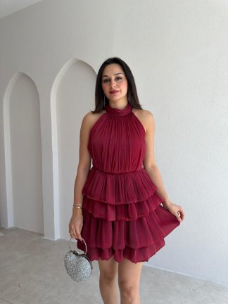 LİLOU Halter Yaka Takım 3569 - Bordo 