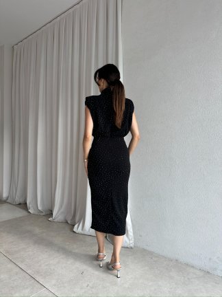 LİNCOLN Taşlı Midi Elbise 8683 - Siyah - 3