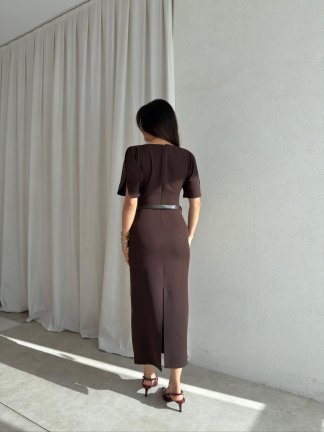 LİNEN Elbise 8822 - Acı Kahve - 3