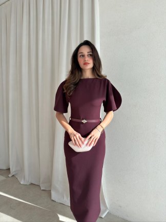 LİNEN Elbise 8822 - Mürdüm - 2