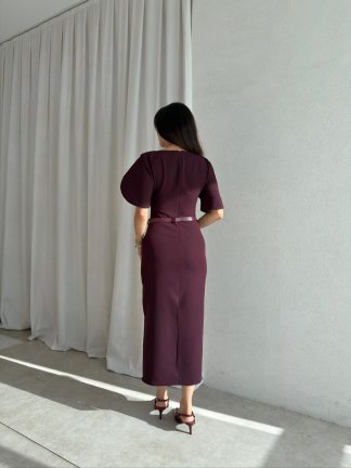 LİNEN Elbise 8822 - Mürdüm - 3