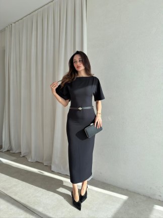 LİNEN Elbise 8822 - Siyah 