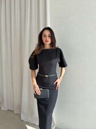 LİNEN Elbise 8822 - Siyah - 2