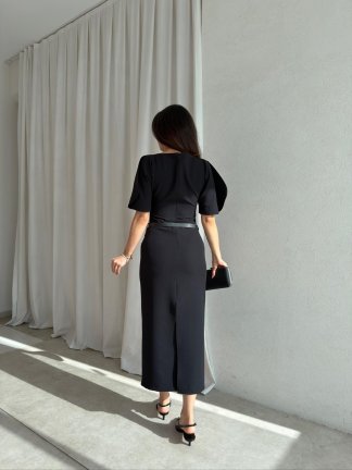 LİNEN Elbise 8822 - Siyah - 3