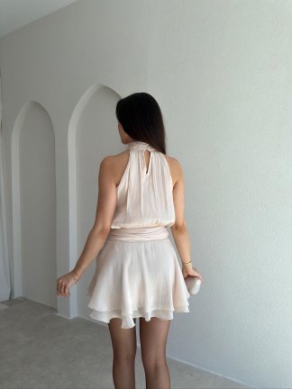 LİPAS Mini Elbise 8916 - Pudra - 3