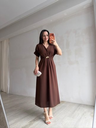 LİSTEN Midi Elbise 5511 - Kahverengi - 4