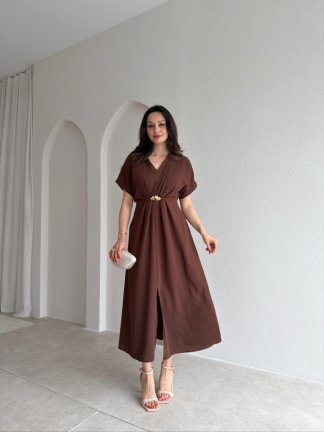 LİSTEN Midi Elbise 5511 - Kahverengi - 2