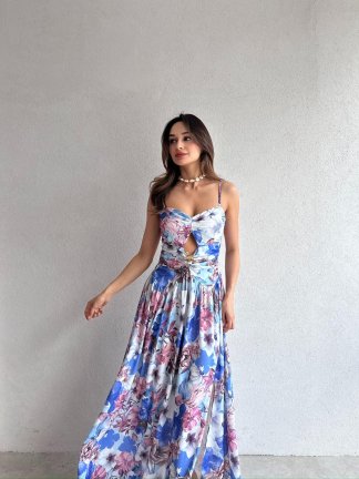 LİTROW Maxi Elbise 3331 - Mavi 