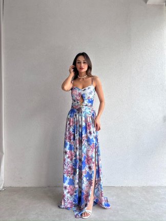LİTROW Maxi Elbise 3331 - Mavi - 2