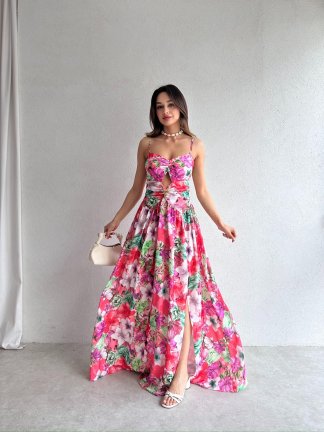 LİTROW Maxi Elbise 3331 - Pembe 