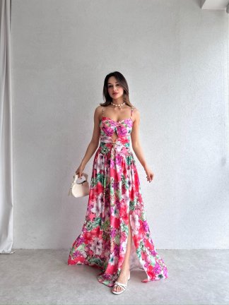 LİTROW Maxi Elbise 3331 - Pembe - 3