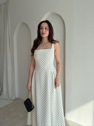 LİVA Puantiyeli Midi Elbise 8980 - Krem - 2