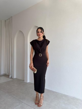 LİXY Midi Elbise 3003 - Acı Kahve 