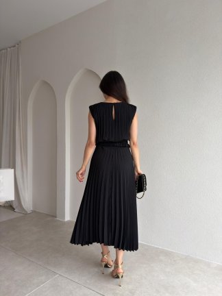 LOCAL Kemerli Midi Elbise 8981 - Siyah - 3