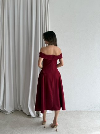 LODA Midi Elbise 5042 - Bordo - 3