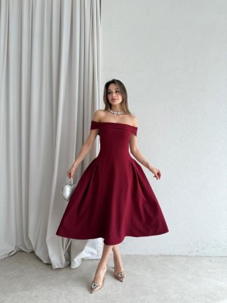 LODA Midi Elbise 5042 - Bordo - 2