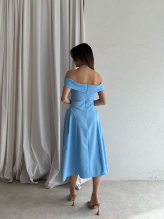 LODA Midi Elbise 5042 - Mavi - 3