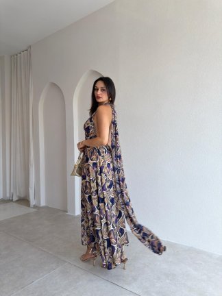 LONA Desenli Midi Elbise 3031 - Mor - 3