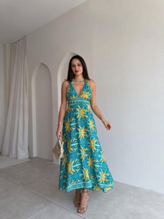 LONA Desenli Midi Elbise 3031 - Yeşil - 1