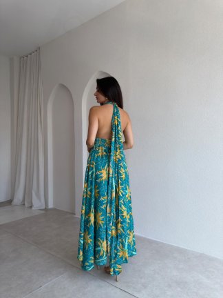 LONA Desenli Midi Elbise 3031 - Yeşil - 3