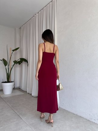 LONGAN Maxi Elbise 8194 - Bordo - 3