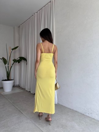 LONGAN Maxi Elbise 8194 - Sarı - 3