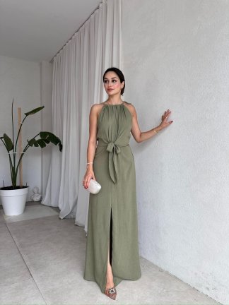 LOPEZ Maxi Elbise 8219 - Haki 
