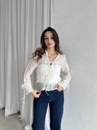 LOSE Transparan Bluz 8603 - Beyaz - 1