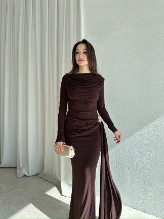 LOST Maxi Elbise 8644 - Acı Kahve 