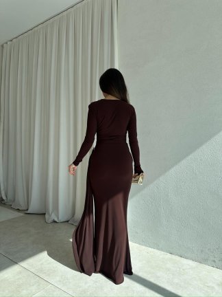 LOST Maxi Elbise 8644 - Acı Kahve - 3