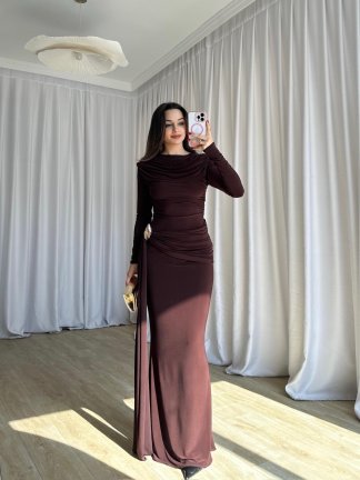 LOST Maxi Elbise 8644 - Acı Kahve - 4
