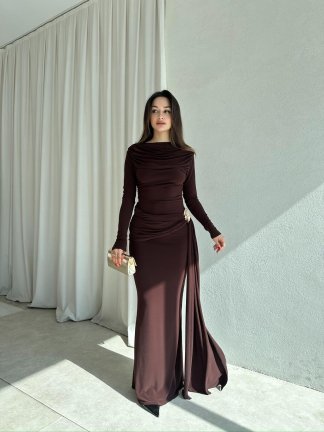 LOST Maxi Elbise 8644 - Acı Kahve - 2