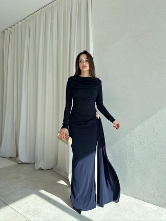 LOST Maxi Elbise 8644 - Lacivert - 4
