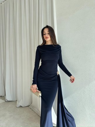 LOST Maxi Elbise 8644 - Lacivert - 3