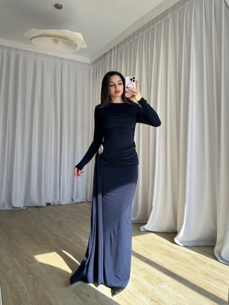 LOST Maxi Elbise 8644 - Lacivert - 4