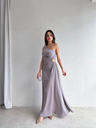 LOUNGE Maxi Elbise 9066 - Gri 