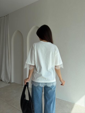 LUDO Dantel Detaylı Bluz 9455- Beyaz - 3