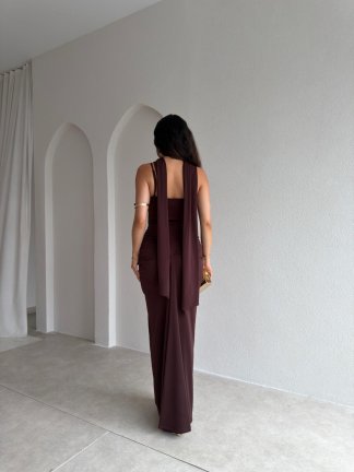 LUMERO Maxi Elbise 3693 - Acı Kahve - 3