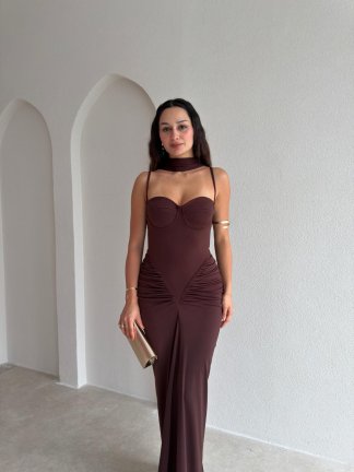 LUMERO Maxi Elbise 3693 - Acı Kahve - 2