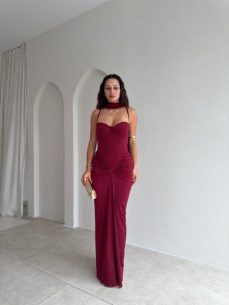 LUMERO Maxi Elbise 3693 - Bordo - 1
