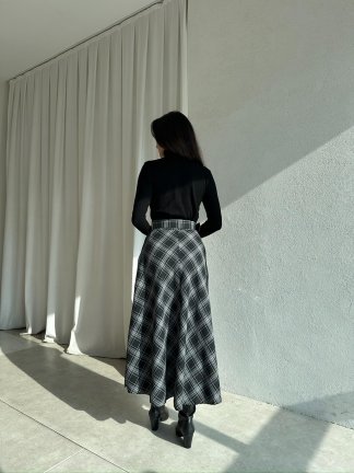 LUNA Desenli Midi Etek 8688 - Gri - 4